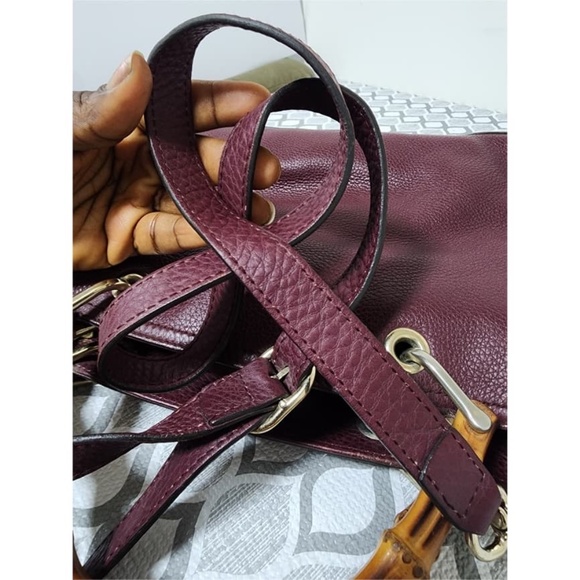 Authentic GUCCI Pebbled Leather Medium Bamboo Shopping Tote Bag Burgundy - Picture 9 of 14